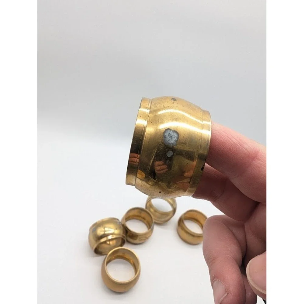 6‎ Set Vtg Solid Brass Napkin Rings India Barrel India Patina Mid Century 1.5x1